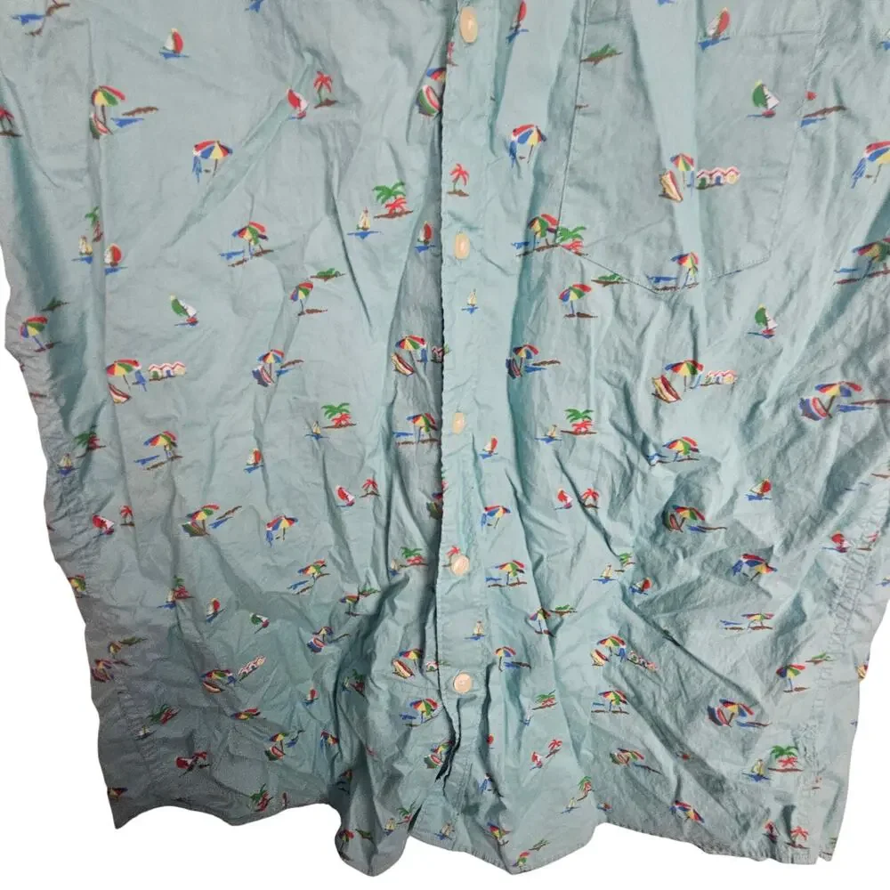 J. Crew Mens Cotton Beach Print Button Down Shirt Sz L Summer Resortwear Travel